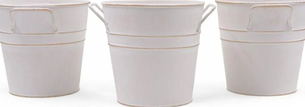 Set of 3 White Metal Bucket (White)