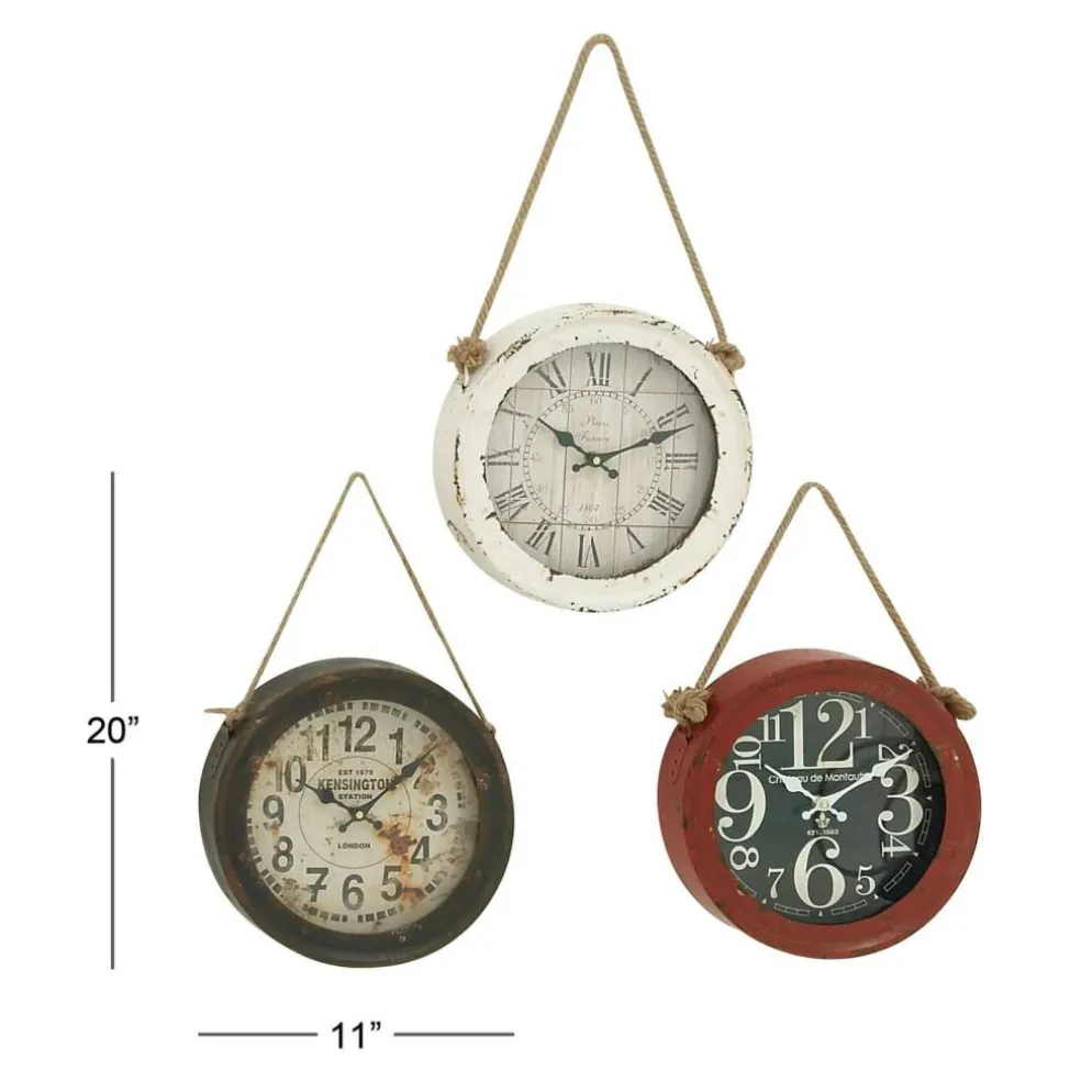 Set of 3 White Metal Vintage Wall Clock, 11"