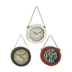 Set of 3 White Metal Vintage Wall Clock, 11"