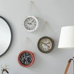 Set of 3 White Metal Vintage Wall Clock, 11