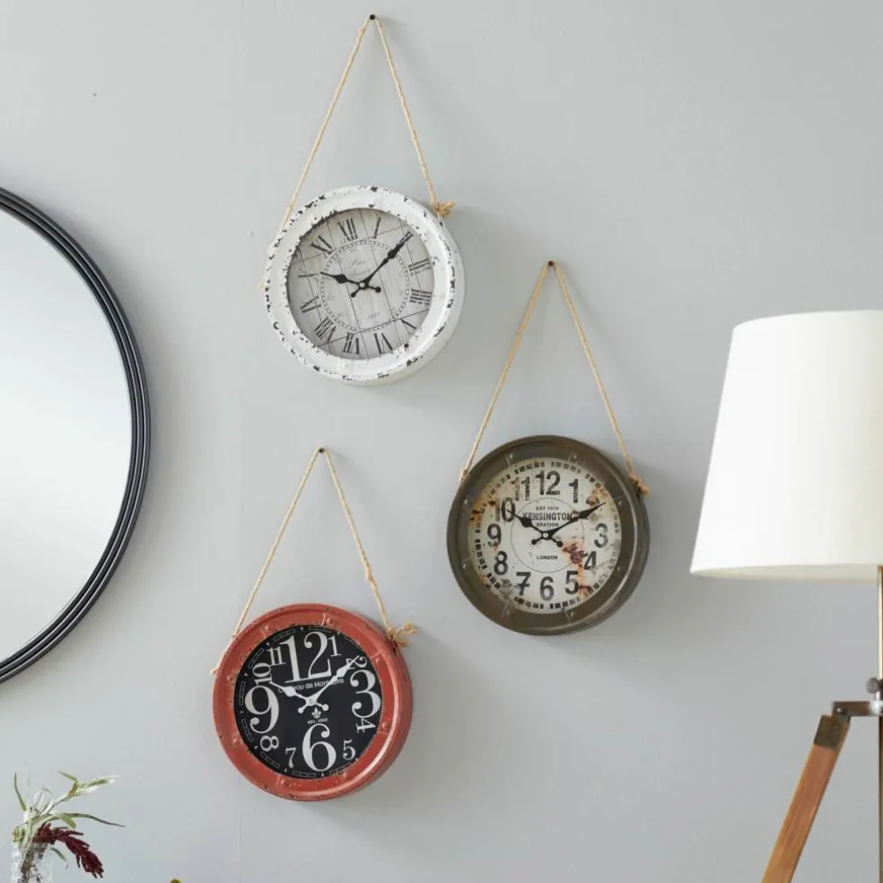 Set of 3 White Metal Vintage Wall Clock, 11"