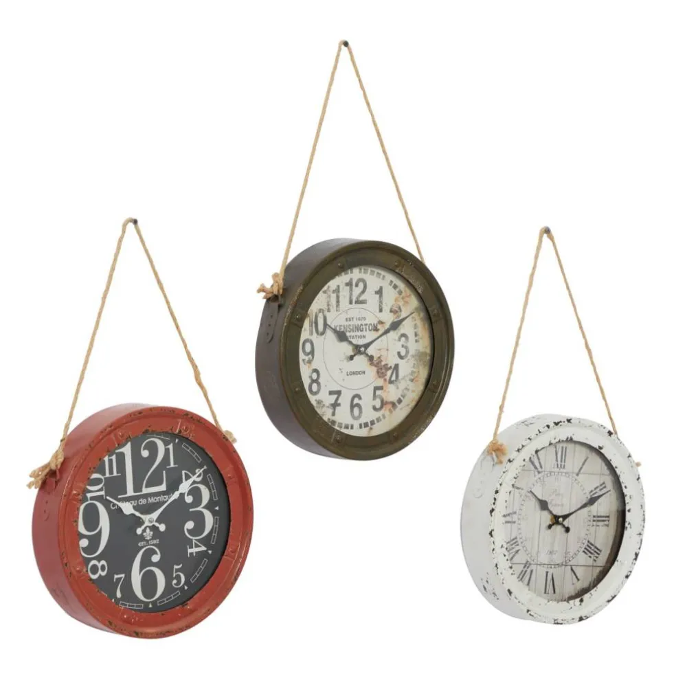 Set of 3 White Metal Vintage Wall Clock, 11"