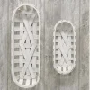 Set of 2 Whitewash Oval Tobacco Baskets Wall Hanging Woven Rustic Storage Decor