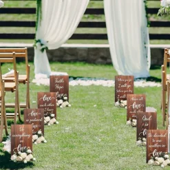 Set of 8 Wooden Wedding Aisle Signs 11.8 x 7.9 Inch Christian Bible Verse Wedding Signs Love Is Patient Rustic Ceremony Decor for Wedding Anniversary Engagement Party