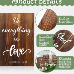 Set of 8 Wooden Wedding Aisle Signs 11.8 x 7.9 Inch Christian Bible Verse Wedding Signs Love Is Patient Rustic Ceremony Decor for Wedding Anniversary Engagement Party