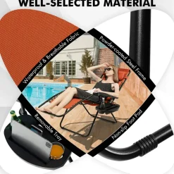 Set of 2 Zero Gravity Steel Frame Reclining Chairs with Lockable Positions and Removable Headrest, Tray