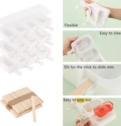 3 Set Popsicle Molds with Lids & 100 Pcs Wooden Sticks | Standard Size 4-Cavity Silicone Ice Pop Mold for Cakesicles, Cake Pops & Ice Cream | BPA-Free, Freezer & Oven Safe