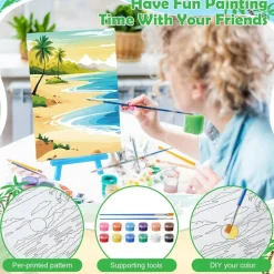 10 Set Pre-Printed Canvas Painting Kit with Easels, 5x7 Inch Hawaii Outline DIY Paint by Numbers Style Art Set with Acrylic Paints & Brushes for Beginners, Party Favors & Home Decor