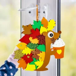 24 Sets Fall Craft Kits for Kids, DIY Leafy Hedgehog Ornament Making Kit, Thanksgiving Arts and Crafts Supplies, Autumn Foam Sticker Activity Set for Classroom Projects, Holiday Party Favors, Fall Decorations