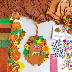24 Sets Fall Hedgehog Craft Kit – DIY Autumn Foam Sticker Art Set | Thanksgiving Leafy Hedgehog Ornaments for Kids Classroom, Fall Party Favors & Holiday Arts and Crafts Activities