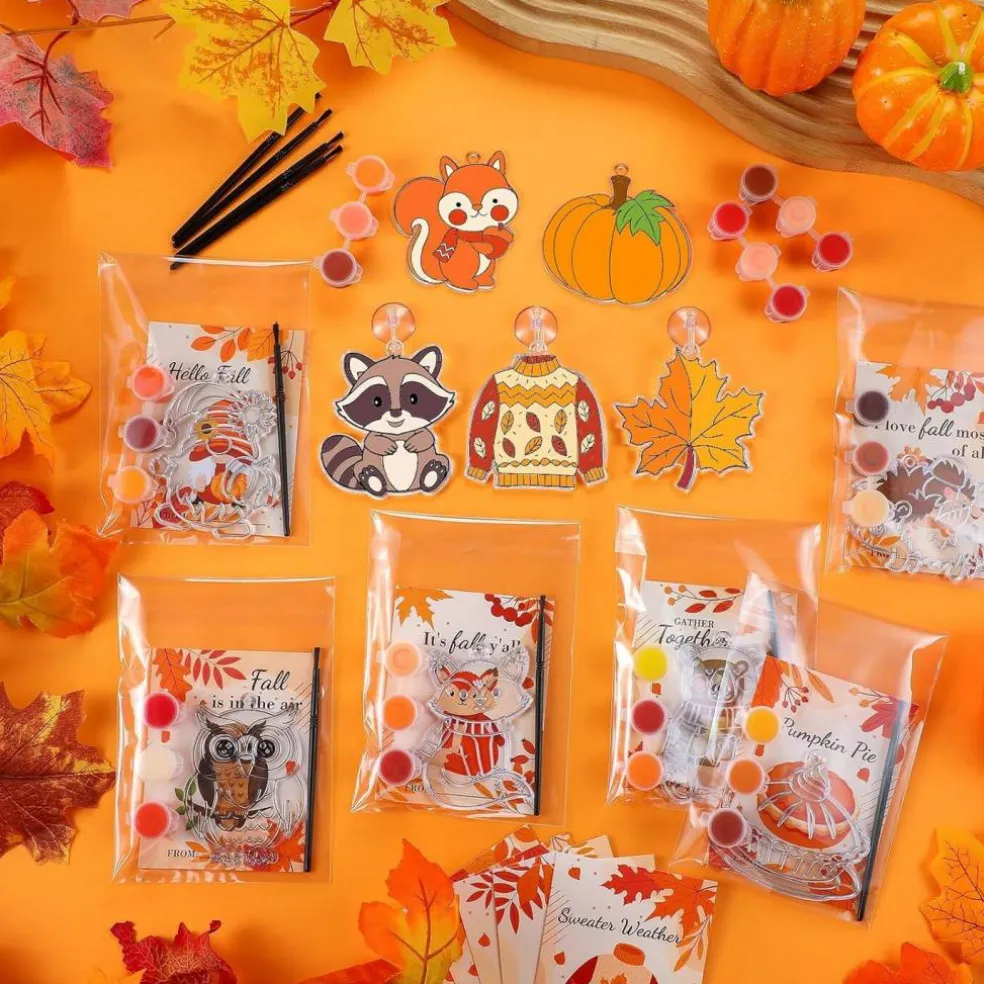 24 Sets Fall Thanksgiving Suncatchers Ornaments Decorations DIY (Multicolor) 9.84 x 5.91 x 3.54 inches