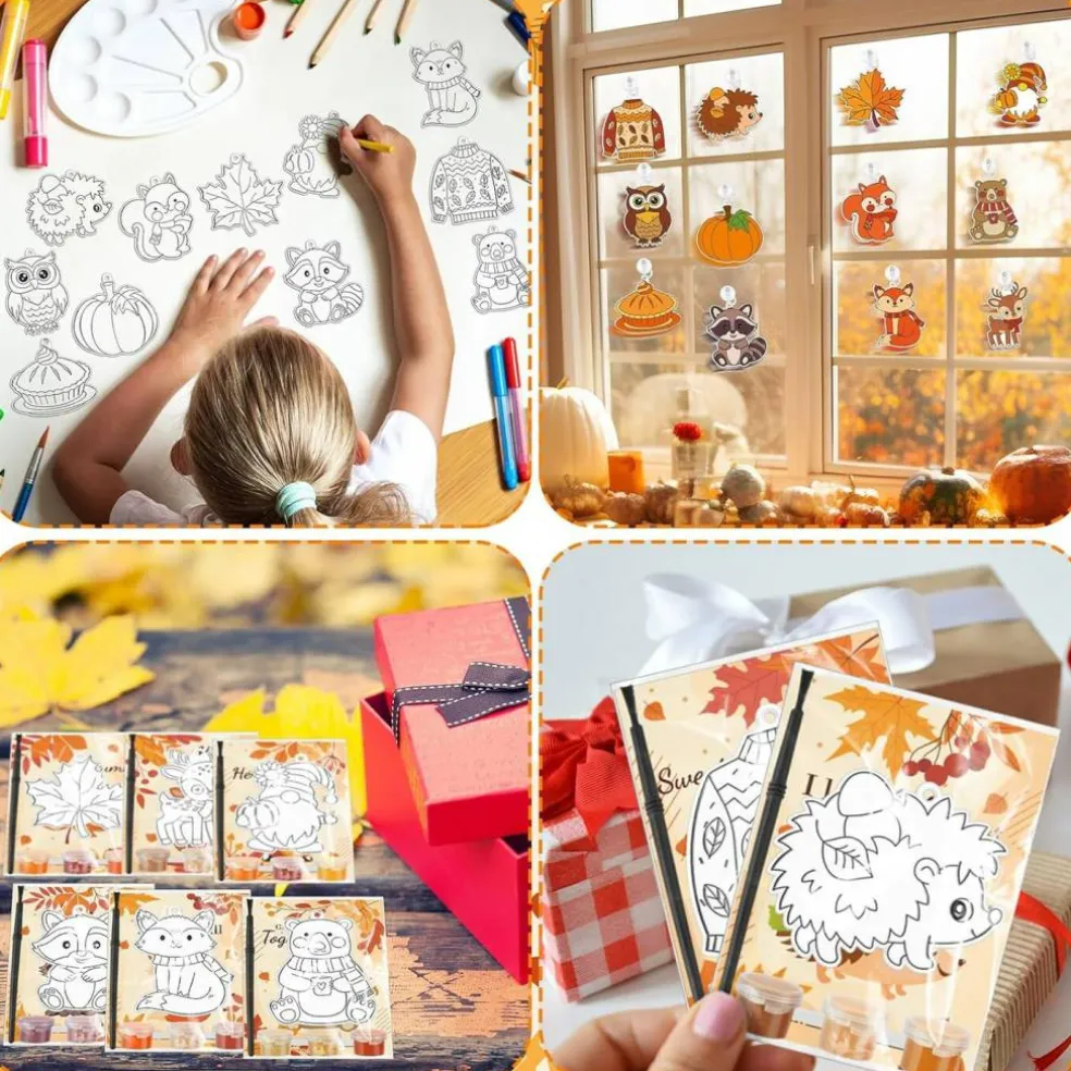 24 Sets Fall Thanksgiving Suncatchers Ornaments Decorations DIY (Multicolor) 9.84 x 5.91 x 3.54 inches