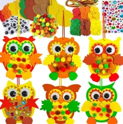 24 Sets Foam Owl Decorations DIY Fall Craft Kit (Orange, Yellow,Golden, Green, Brown, Red)
