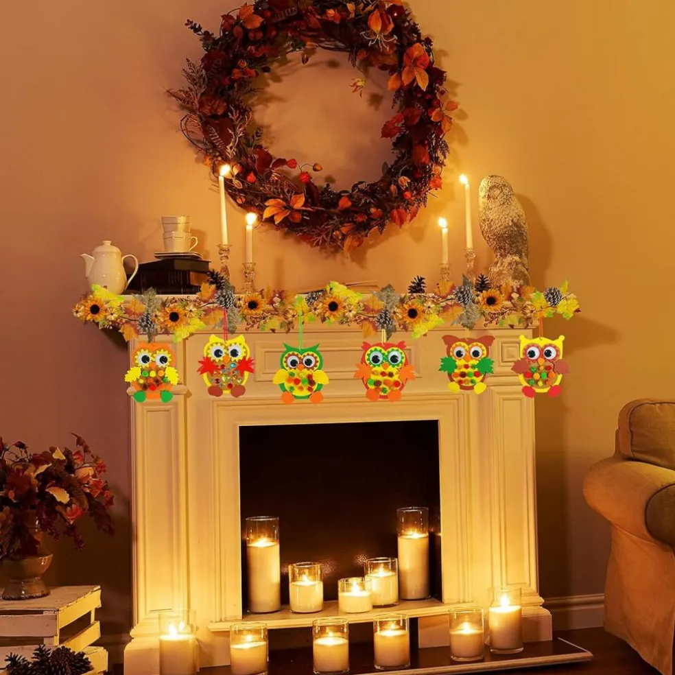 24 Sets Foam Owl Decorations DIY Fall Craft Kit (Orange, Yellow,Golden, Green, Brown, Red)