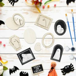 12 Sets Halloween Ghost Wooden Photo Frame DIY Craft Kit with Paint & Brushes – Unfinished Wood Ghost Decorations for Kids, Halloween Party Activities, Classroom Crafts & Handmade Ornaments (Glue Not Included)
