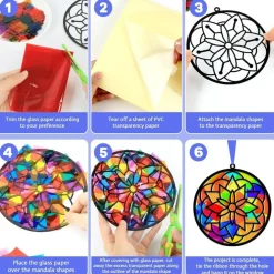 32 Sets Mandala Suncatcher Craft Kit for Kids and Adults, DIY Flower Window Art with Stained Glass Effect Paper, Spring Classroom Crafts, Sun Catcher Decoration Activity, Party Favor Gift