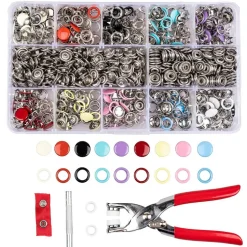 200 Set Snap Button Kit - 9.5mm 10 Colors Snaps for Fabric - Fastener Pliers & Snap Fastener Tool - 100 Hollow & 100 Solid - Suitable for DIY, Sewing, Crafting