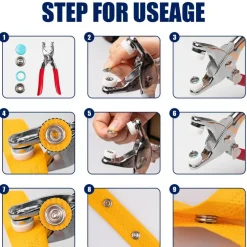 200 Set Snap Button Kit - 9.5mm 10 Colors Snaps for Fabric - Fastener Pliers & Snap Fastener Tool - 100 Hollow & 100 Solid - Suitable for DIY, Sewing, Crafting