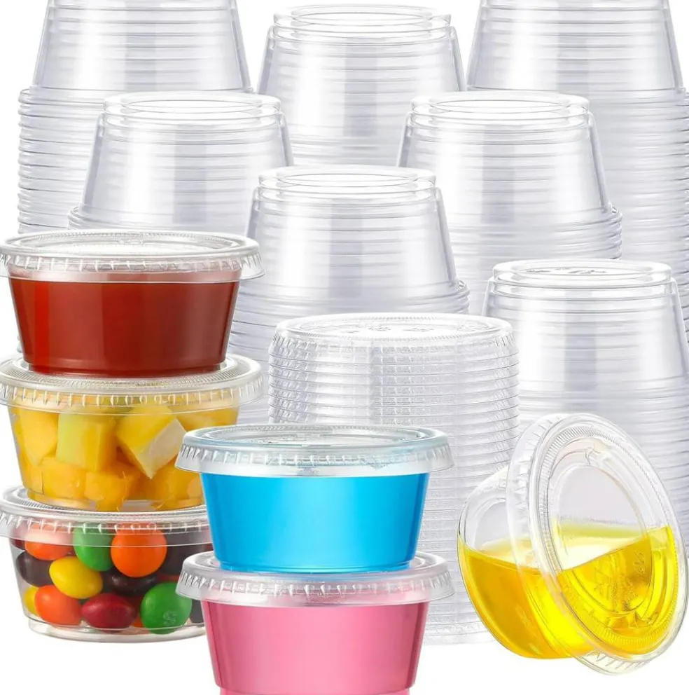 120 Sets - 2 oz Shot Cups with Lids, Airtight Portion Cups, Stackable Small Plastic Containers with Lids