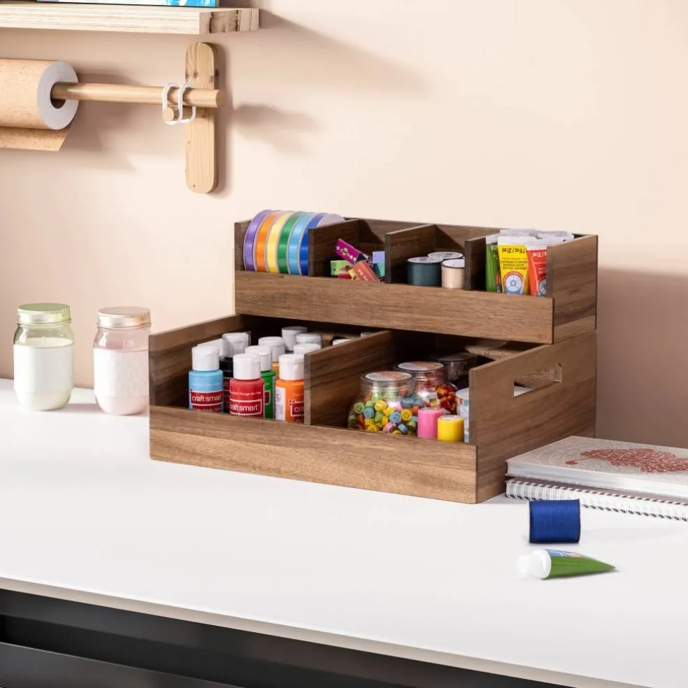 Seville Classics Large Acacia Desktop Organizer