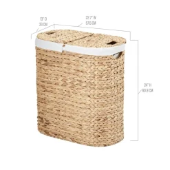 Seville Classics Natural Handwoven Lidded Oval Double Laundry Hamper, 22.75