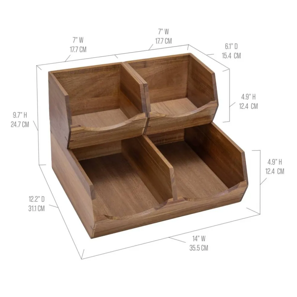 Seville Classics 4-Piece Stackable Acacia Bin Set