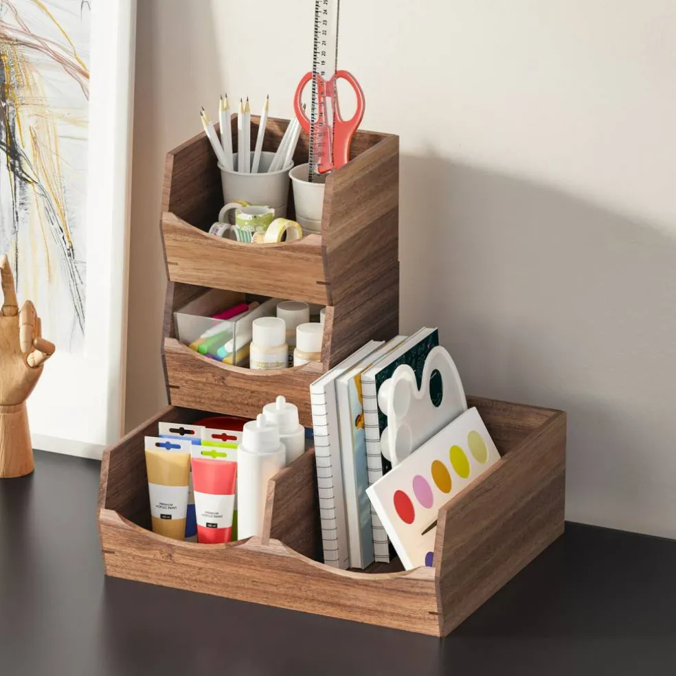 Seville Classics 4-Piece Stackable Acacia Bin Set
