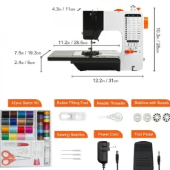 Sewing Machine 38 Stitch Portable With Extension Table Foot Pedal And Light For Beginners Home Sewing