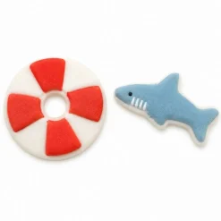 Shark & Life Raft Royal Icing Decorations 6 Count | Edible Cake Toppers