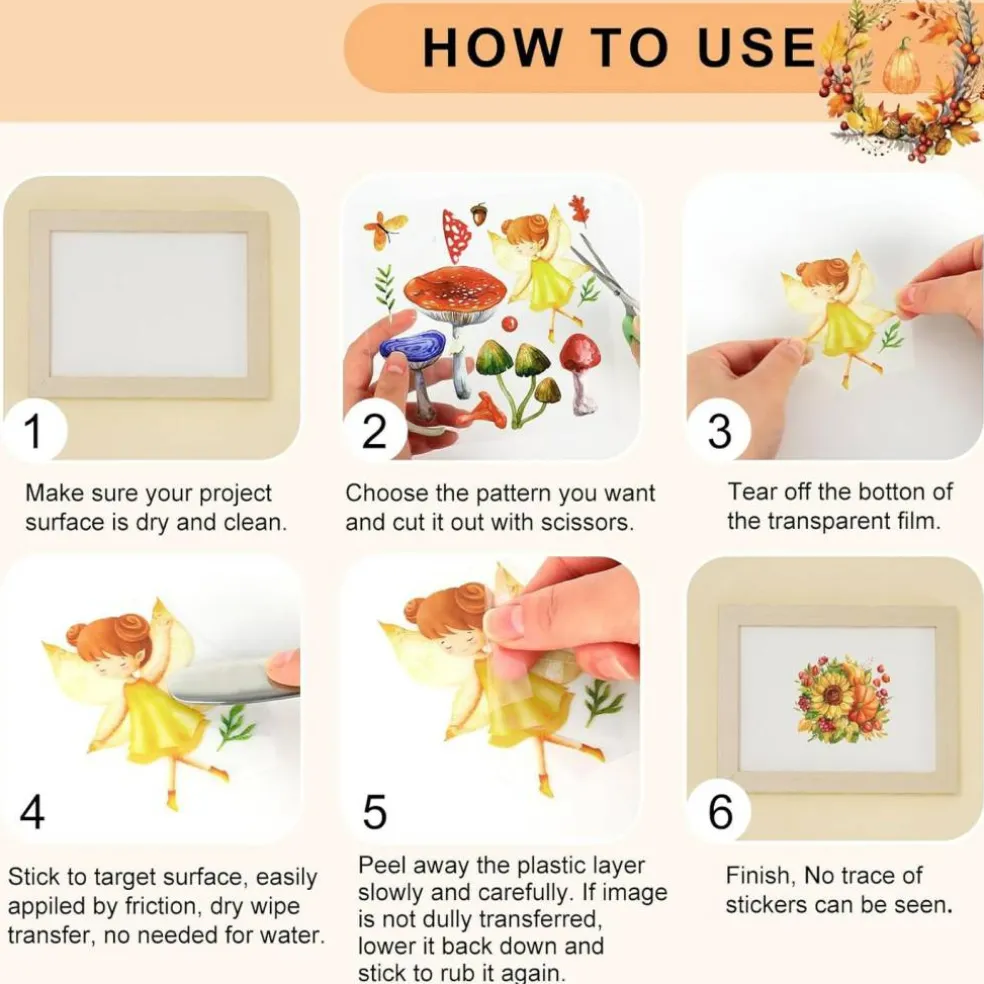 12 Sheet Pumpkin Floral Fall Rub on Transfer for Crafts