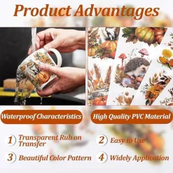 6 Sheets Autumn Rub On Transfer Stickers – Hello Fall Harvest Furniture Decals 5.9"x11.8" – Pumpkin Sunflower Squirrel UV Transfers for DIY Scrapbooking, Photo Albums, Wood, Glass & Home Decor Crafts