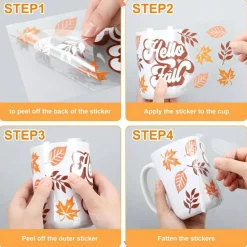 12 Sheets Autumn UV DTF Cup Wrap Transfers – Fall Rub On Stickers for 16oz Glass Cups – Waterproof 3D Decals for Cups, Furniture & DIY Craft Home Decor