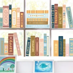 12 Sheets Boho Book Window Clings for Classroom Decor, Back to School Window Stickers with Motivational Quotes, Double Sided Reading Library Decals for Elementary School, Nursery, Daycare Wall Decor