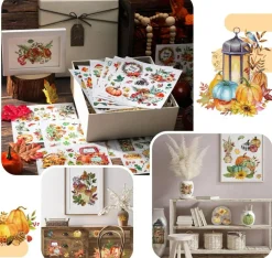 12 Sheets Fall Rub On Transfers for Furniture and Crafts, Pumpkin Sunflower Maple Leaf Thanksgiving Transfer Decals, Autumn Harvest UV Stickers for Wood Glass Paper Decor