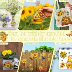 12 Sheets Sunflower Rub On Transfers for Crafts and Furniture, Vintage Flower Pumpkin Butterfly Decals for Wood, Scrapbooking, Journals, Cards and DIY Decor, 5.9 x 5.9 Inch