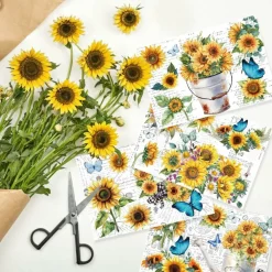 6 Sheets Vintage Sunflower Butterfly Rub On Transfers for Furniture and Crafts, Floral Transfer Stickers for Wood, Glass, Doors, Windows and DIY Home Decor, 11.8 x 8.2 Inch