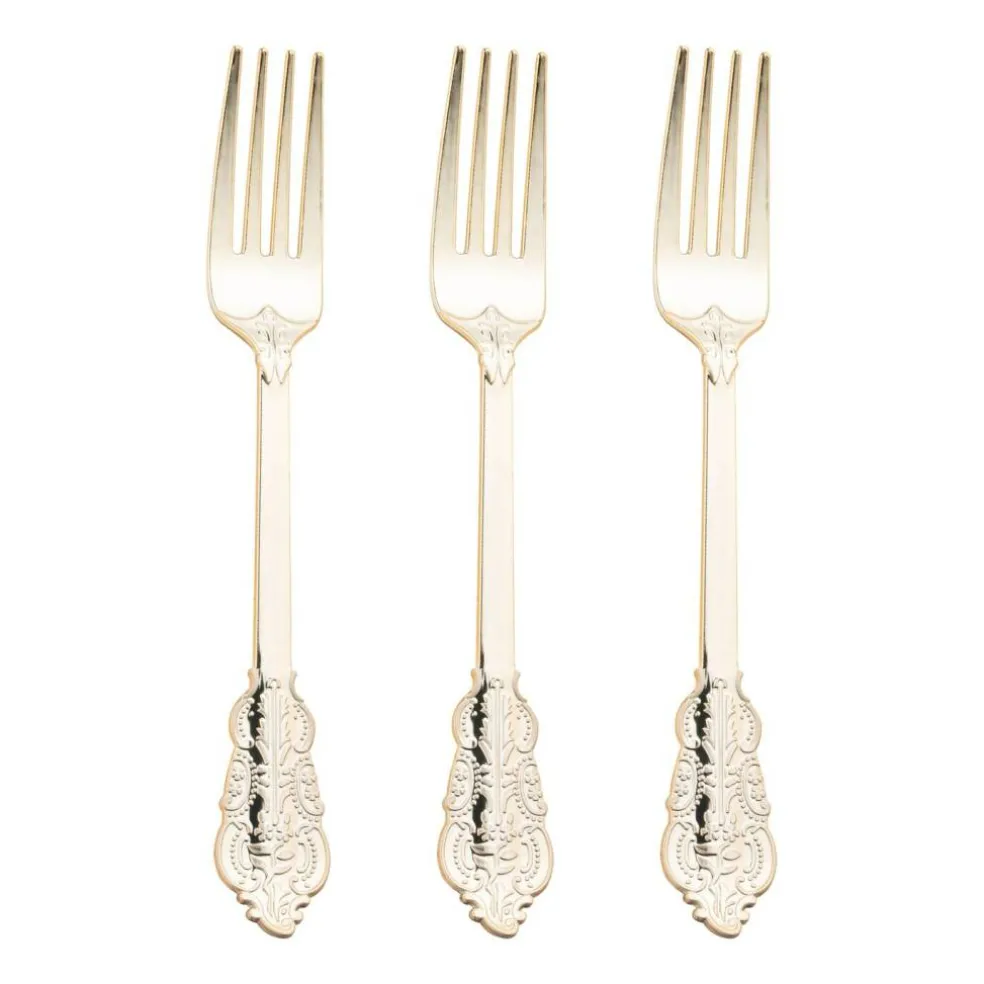 Shiny Baroque Gold Plastic Forks (600 Forks)