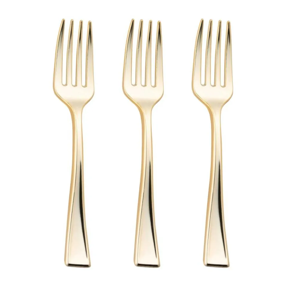 Shiny Metallic Gold Mini Plastic Disposable Tasting Forks (600 Forks)