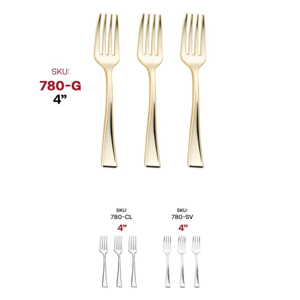 Shiny Metallic Gold Mini Plastic Disposable Tasting Forks (600 Forks)
