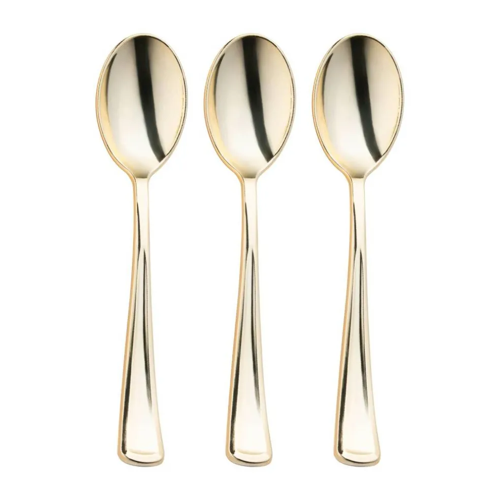 Shiny Metallic Gold Plastic Spoons (600 Spoons)