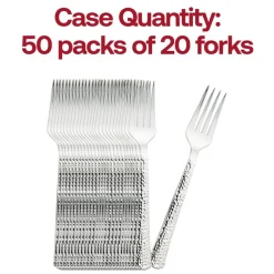 Shiny Metallic Silver Hammered Plastic Forks (1000 Forks)