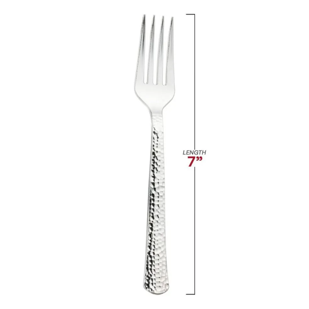 Shiny Metallic Silver Hammered Plastic Forks (1000 Forks)
