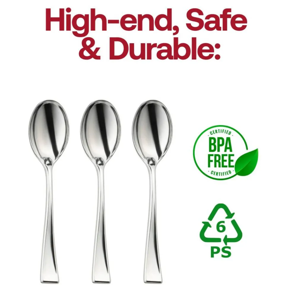 Shiny Metallic Silver Mini Plastic Disposable Tasting Spoons (960 Spoons)