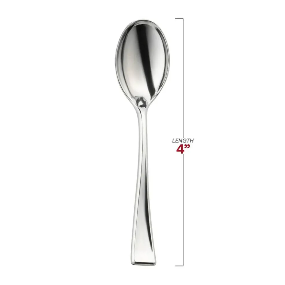 Shiny Metallic Silver Mini Plastic Disposable Tasting Spoons (960 Spoons)
