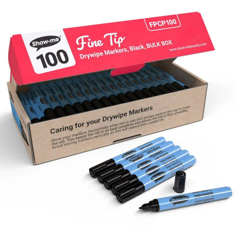 Show-me® Black Fine Tip Drywipe Markers, 100ct.