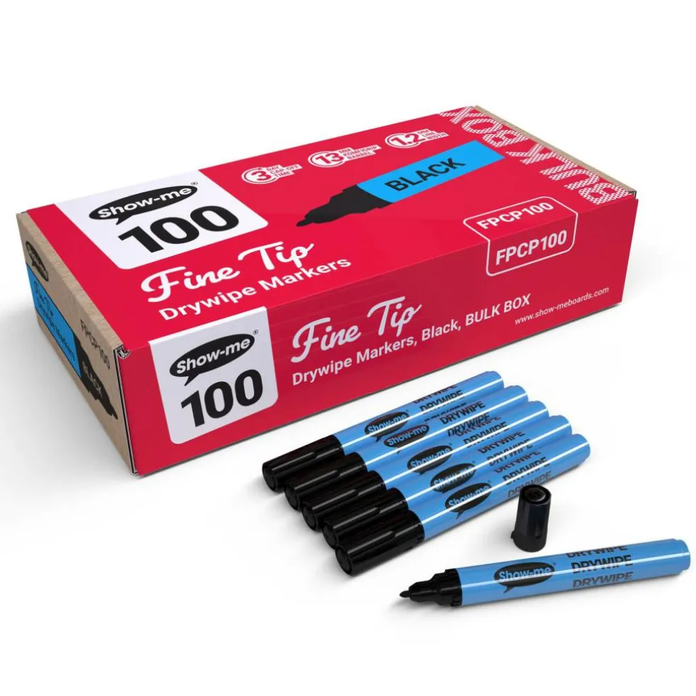 Show-me® Black Fine Tip Drywipe Markers, 100ct.