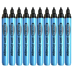 Show-meĀ® Black Fine Tip Slim Barrel Drywipe Markers, 10ct.