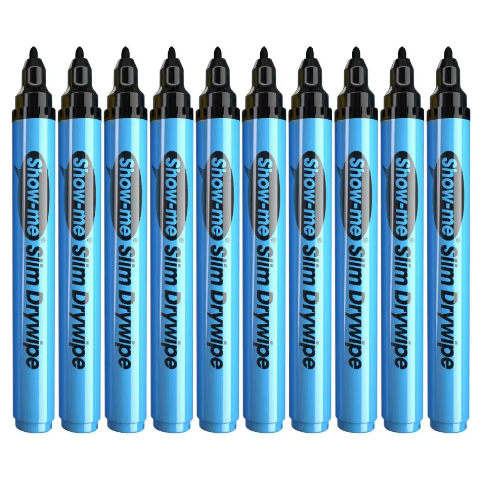 Show-me® Black Fine Tip Slim Barrel Drywipe Markers, 10ct.