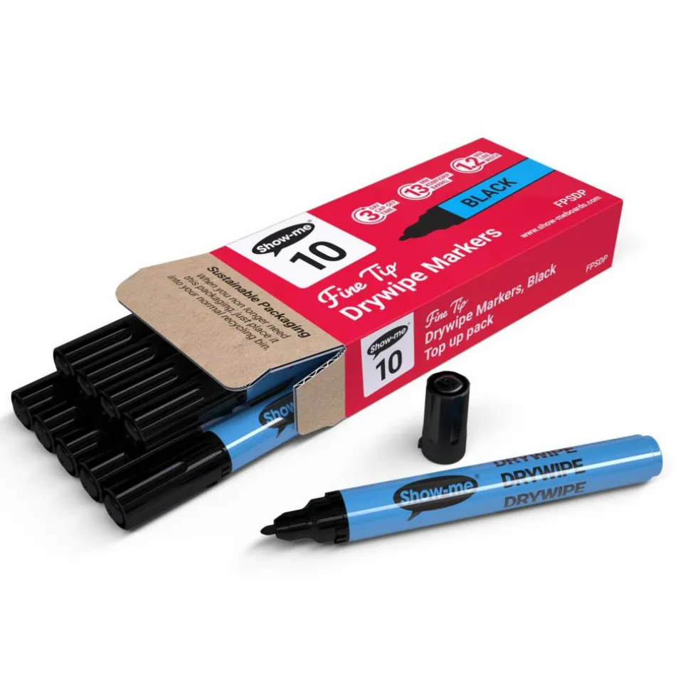 Show-me® Black Fine Tip Slim Barrel Drywipe Markers, 10ct.