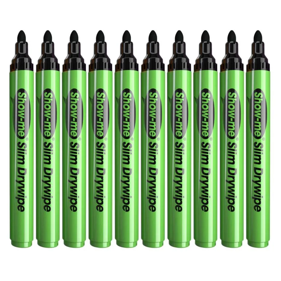 Show-me® Black Medium Tip Slim Barrel Dry Erase Markers, 10ct.